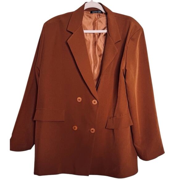 Boohoo Chocolate Brown Heartbreak Plus Oversized Dad Blazer Size 14 - Picture 3 of 11